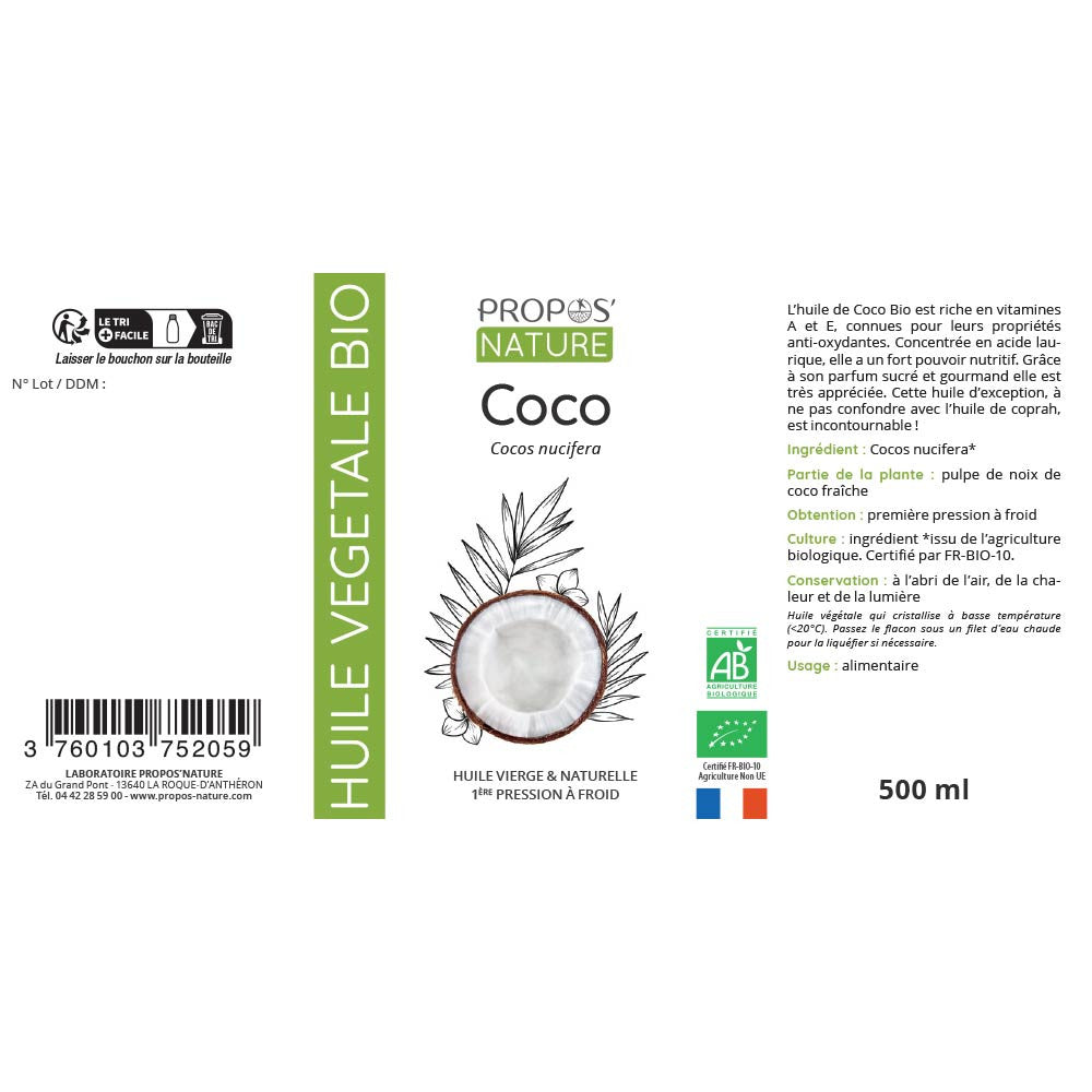 Huile de Coco vierge Bio